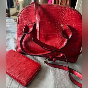 Red purse with wallet